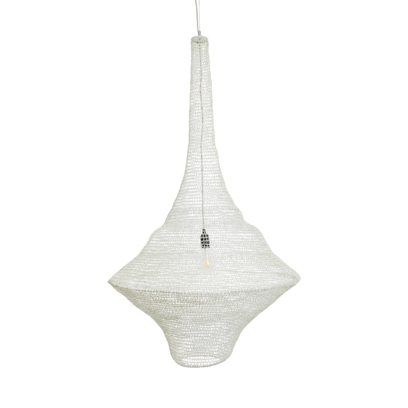 GloboStar® KENTUCKY 01877 Vintage Κρεμαστό Φωτιστικό Οροφής Μονόφωτο 1 x E27 AC220-240V IP20 - Φ80 x Υ140cm - Μπεζ Εκρού Μεταλλικό Πλέγμα