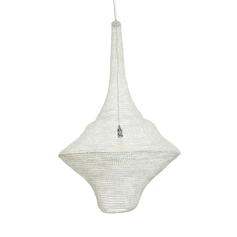 GloboStar® KENTUCKY 01877 Vintage Κρεμαστό Φωτιστικό Οροφής Μονόφωτο 1 x E27 AC220-240V IP20 - Φ80 x Υ140cm - Μπεζ Εκρού Μεταλλικό Πλέγμα