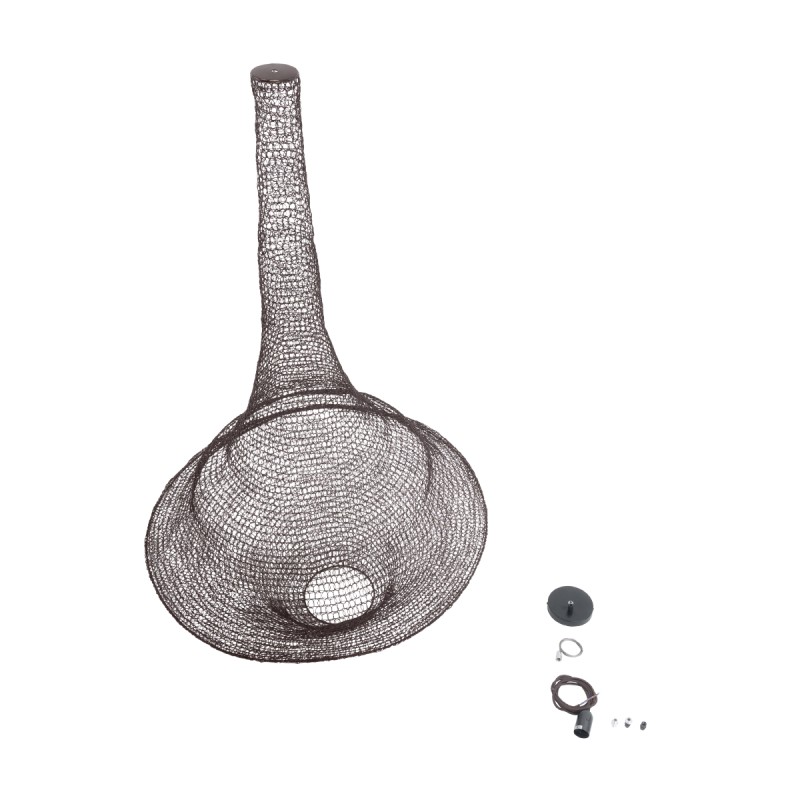 GloboStar® KENTUCKY 01878 Vintage Κρεμαστό Φωτιστικό Οροφής Μονόφωτο 1 x E27 AC220-240V IP20 - Φ80 x Υ140cm - Σκούρο Καφέ Μεταλλικό Πλέγμα