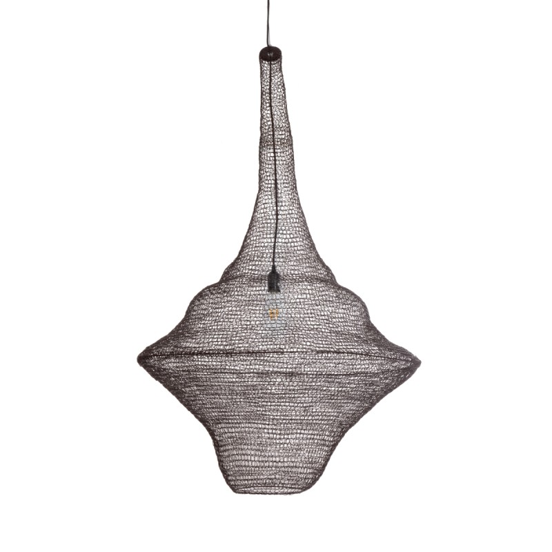 GloboStar® KENTUCKY 01878 Vintage Κρεμαστό Φωτιστικό Οροφής Μονόφωτο 1 x E27 AC220-240V IP20 - Φ80 x Υ140cm - Σκούρο Καφέ Μεταλλικό Πλέγμα