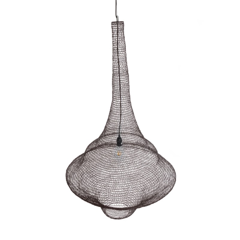 GloboStar® KENTUCKY 01878 Vintage Κρεμαστό Φωτιστικό Οροφής Μονόφωτο 1 x E27 AC220-240V IP20 - Φ80 x Υ140cm - Σκούρο Καφέ Μεταλλικό Πλέγμα