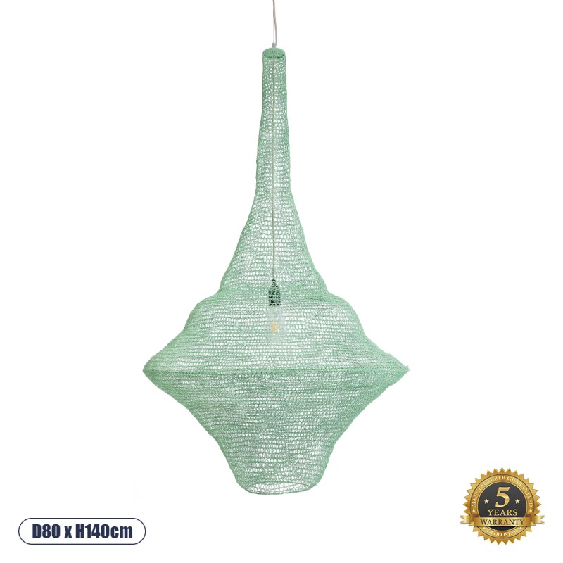 GloboStar® KENTUCKY 01879 Vintage Κρεμαστό Φωτιστικό Οροφής Μονόφωτο 1 x E27 AC220-240V IP20 - Φ80 x Υ140cm - Τιρκουάζ Μεταλλικό Πλέγμα