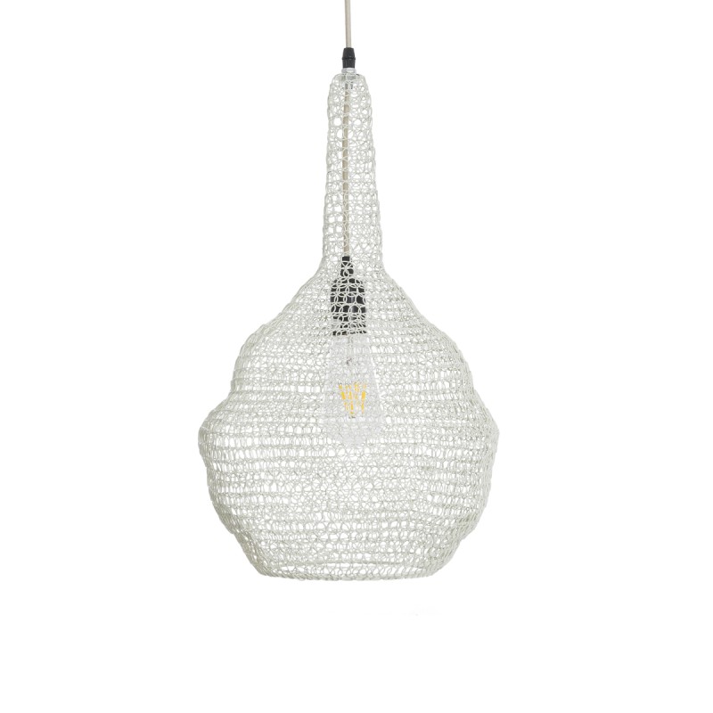 GloboStar® KENTUCKY 01880 Vintage Κρεμαστό Φωτιστικό Οροφής Μονόφωτο 1 x E27 AC220-240V IP20 - Φ30 x Υ50cm - Μπεζ Εκρού Μεταλλικό Πλέγμα