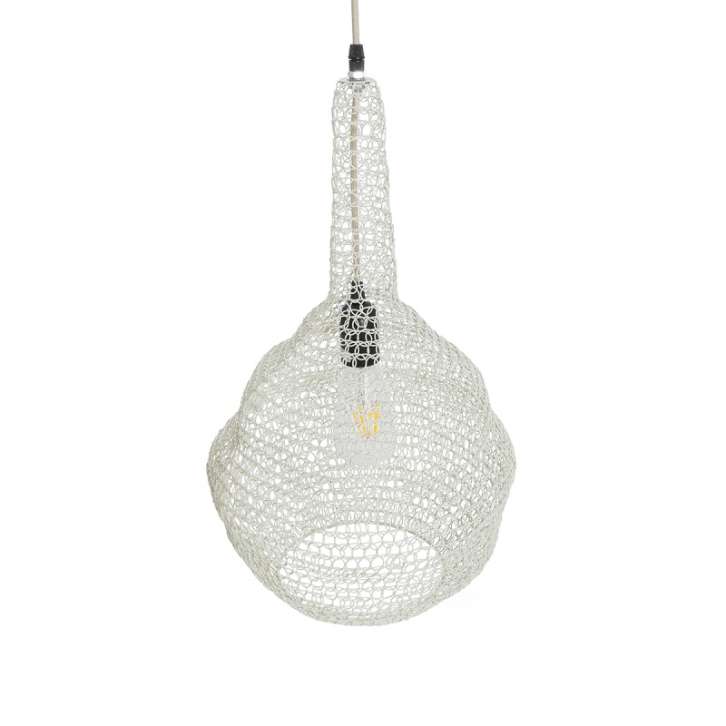 GloboStar® KENTUCKY 01880 Vintage Κρεμαστό Φωτιστικό Οροφής Μονόφωτο 1 x E27 AC220-240V IP20 - Φ30 x Υ50cm - Μπεζ Εκρού Μεταλλικό Πλέγμα