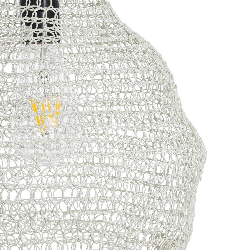 GloboStar® KENTUCKY 01880 Vintage Κρεμαστό Φωτιστικό Οροφής Μονόφωτο 1 x E27 AC220-240V IP20 - Φ30 x Υ50cm - Μπεζ Εκρού Μεταλλικό Πλέγμα