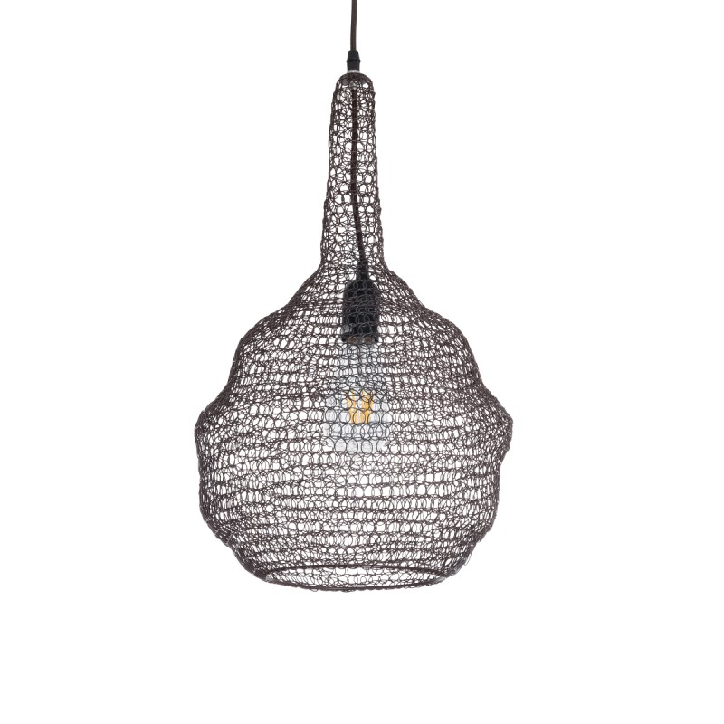 GloboStar® KENTUCKY 01881 Vintage Κρεμαστό Φωτιστικό Οροφής Μονόφωτο 1 x E27 AC220-240V IP20 - Φ30 x Υ50cm - Σκούρο Καφέ Μεταλλικό Πλέγμα