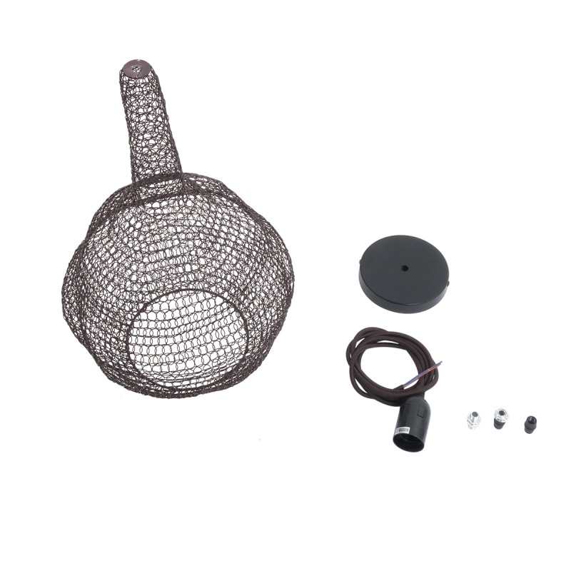 GloboStar® KENTUCKY 01881 Vintage Κρεμαστό Φωτιστικό Οροφής Μονόφωτο 1 x E27 AC220-240V IP20 - Φ30 x Υ50cm - Σκούρο Καφέ Μεταλλικό Πλέγμα