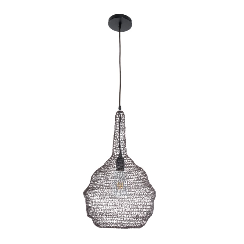 GloboStar® KENTUCKY 01881 Vintage Κρεμαστό Φωτιστικό Οροφής Μονόφωτο 1 x E27 AC220-240V IP20 - Φ30 x Υ50cm - Σκούρο Καφέ Μεταλλικό Πλέγμα