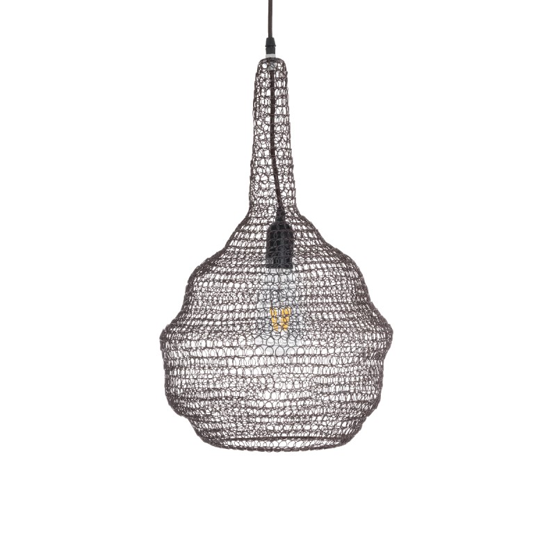 GloboStar® KENTUCKY 01881 Vintage Κρεμαστό Φωτιστικό Οροφής Μονόφωτο 1 x E27 AC220-240V IP20 - Φ30 x Υ50cm - Σκούρο Καφέ Μεταλλικό Πλέγμα