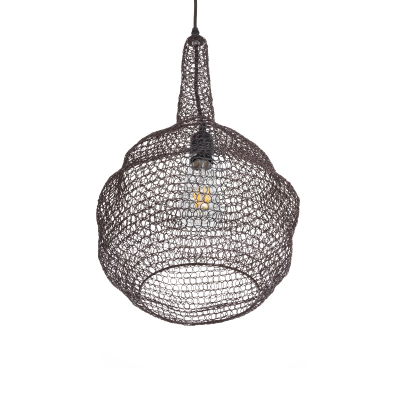 GloboStar® KENTUCKY 01881 Vintage Κρεμαστό Φωτιστικό Οροφής Μονόφωτο 1 x E27 AC220-240V IP20 - Φ30 x Υ50cm - Σκούρο Καφέ Μεταλλικό Πλέγμα