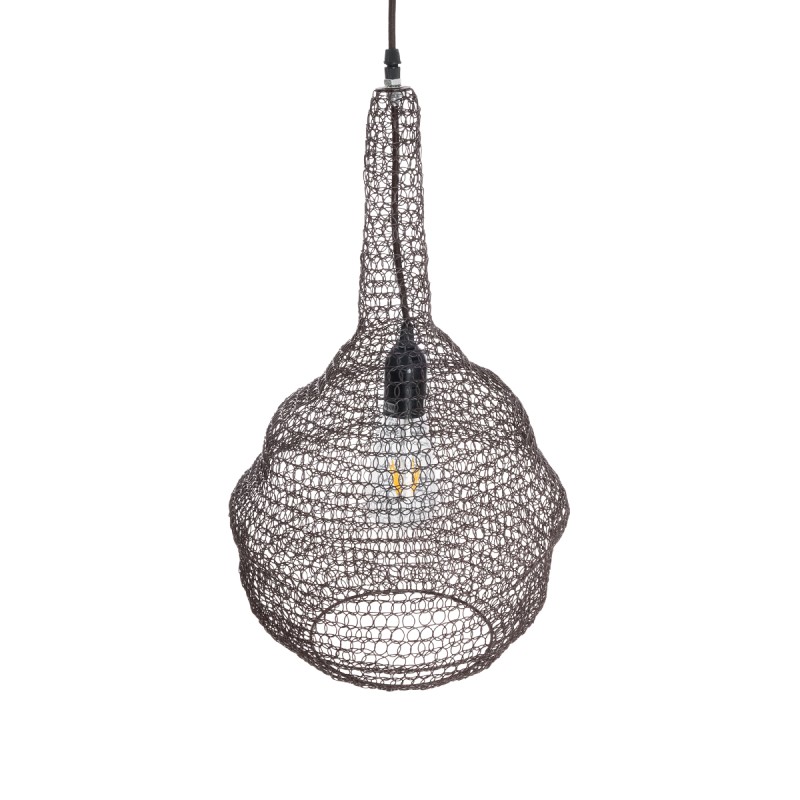 GloboStar® KENTUCKY 01881 Vintage Κρεμαστό Φωτιστικό Οροφής Μονόφωτο 1 x E27 AC220-240V IP20 - Φ30 x Υ50cm - Σκούρο Καφέ Μεταλλικό Πλέγμα