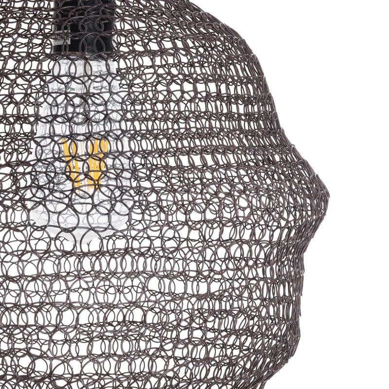 GloboStar® KENTUCKY 01881 Vintage Κρεμαστό Φωτιστικό Οροφής Μονόφωτο 1 x E27 AC220-240V IP20 - Φ30 x Υ50cm - Σκούρο Καφέ Μεταλλικό Πλέγμα