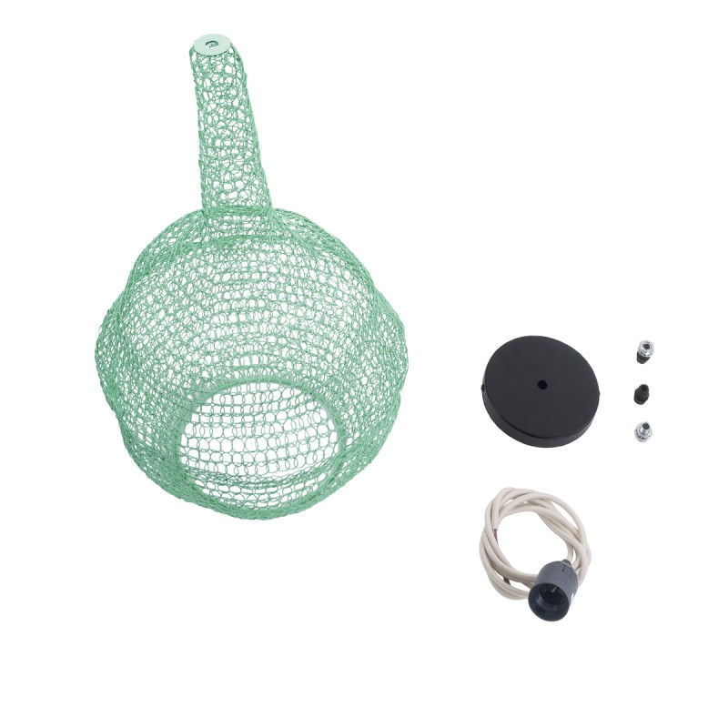 GloboStar® KENTUCKY 01882 Vintage Κρεμαστό Φωτιστικό Οροφής Μονόφωτο 1 x E27 AC220-240V IP20 - Φ30 x Υ50cm - Τιρκουάζ Μεταλλικό Πλέγμα