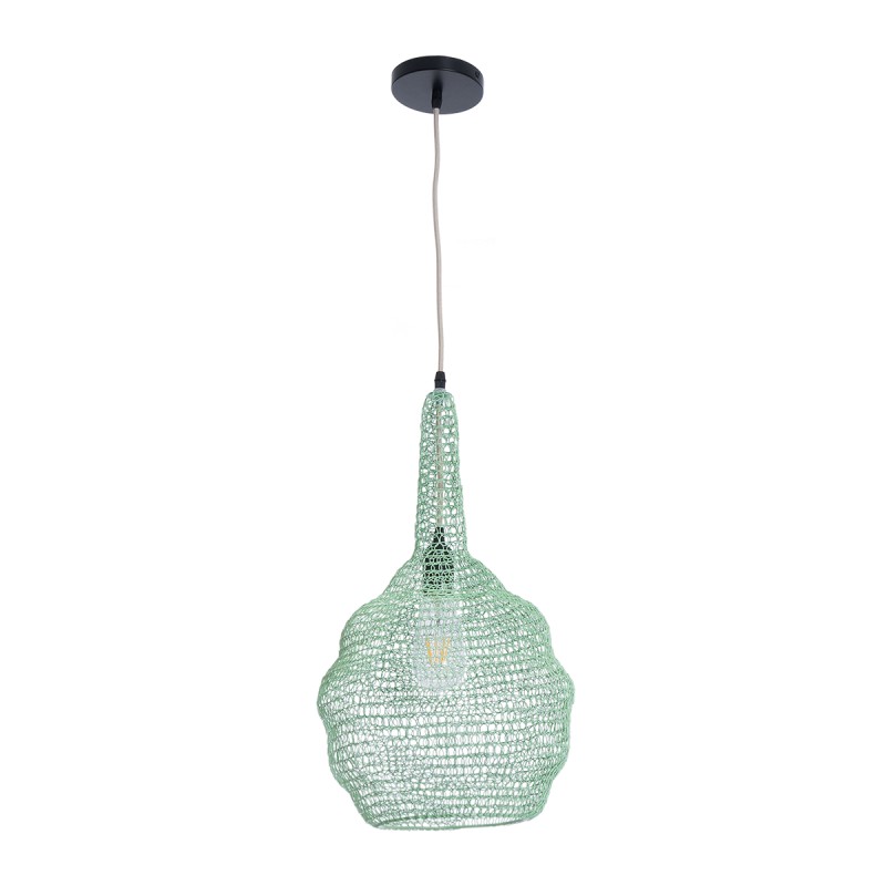 GloboStar® KENTUCKY 01882 Vintage Κρεμαστό Φωτιστικό Οροφής Μονόφωτο 1 x E27 AC220-240V IP20 - Φ30 x Υ50cm - Τιρκουάζ Μεταλλικό Πλέγμα