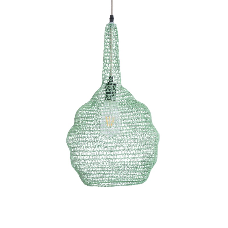 GloboStar® KENTUCKY 01882 Vintage Κρεμαστό Φωτιστικό Οροφής Μονόφωτο 1 x E27 AC220-240V IP20 - Φ30 x Υ50cm - Τιρκουάζ Μεταλλικό Πλέγμα