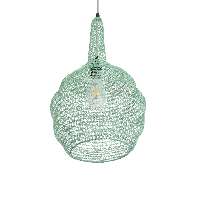 GloboStar® KENTUCKY 01882 Vintage Κρεμαστό Φωτιστικό Οροφής Μονόφωτο 1 x E27 AC220-240V IP20 - Φ30 x Υ50cm - Τιρκουάζ Μεταλλικό Πλέγμα