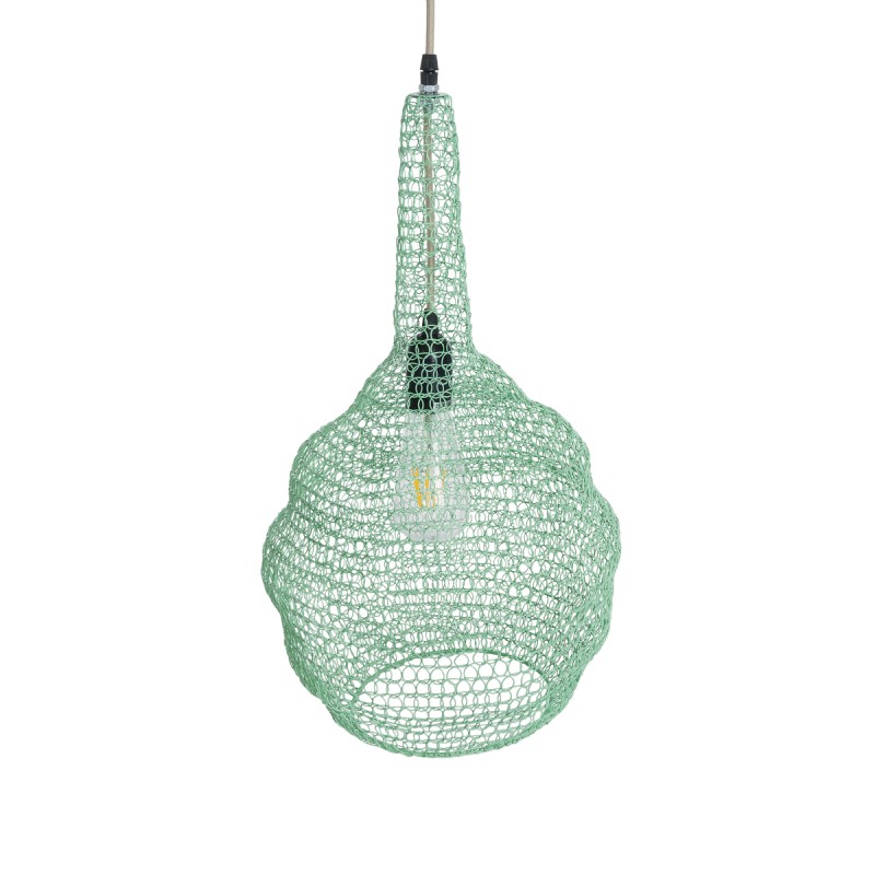 GloboStar® KENTUCKY 01882 Vintage Κρεμαστό Φωτιστικό Οροφής Μονόφωτο 1 x E27 AC220-240V IP20 - Φ30 x Υ50cm - Τιρκουάζ Μεταλλικό Πλέγμα