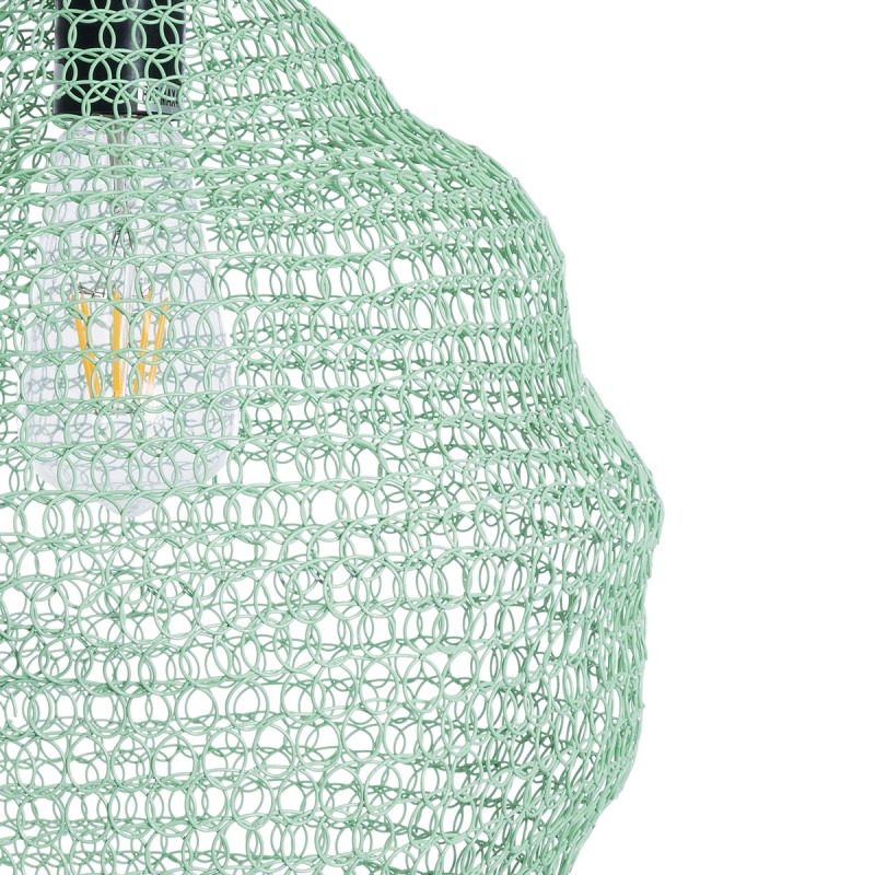 GloboStar® KENTUCKY 01882 Vintage Κρεμαστό Φωτιστικό Οροφής Μονόφωτο 1 x E27 AC220-240V IP20 - Φ30 x Υ50cm - Τιρκουάζ Μεταλλικό Πλέγμα