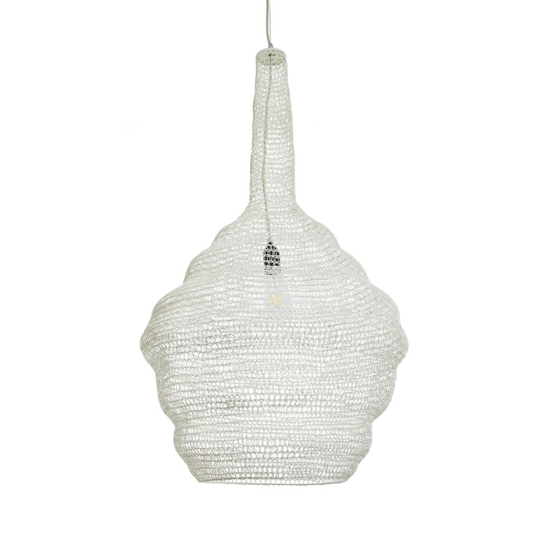 GloboStar® KENTUCKY 01883 Vintage Κρεμαστό Φωτιστικό Οροφής Μονόφωτο 1 x E27 AC220-240V IP20 - Φ60 x Υ90cm - Μπεζ Εκρού Μεταλλικό Πλέγμα