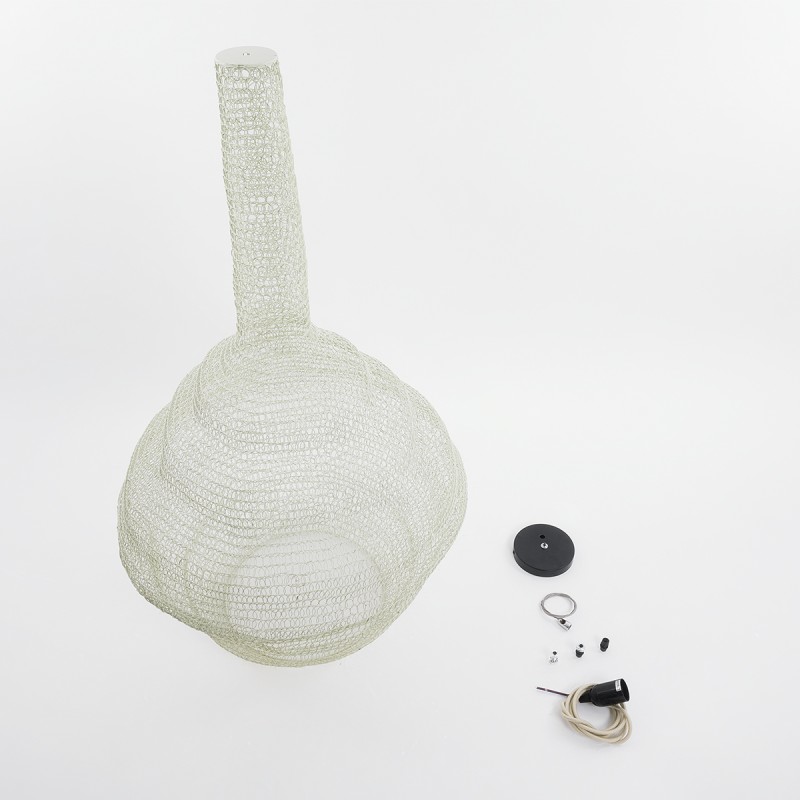 GloboStar® KENTUCKY 01883 Vintage Κρεμαστό Φωτιστικό Οροφής Μονόφωτο 1 x E27 AC220-240V IP20 - Φ60 x Υ90cm - Μπεζ Εκρού Μεταλλικό Πλέγμα