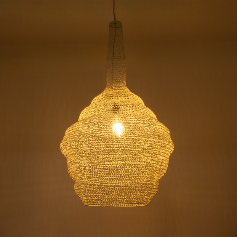 GloboStar® KENTUCKY 01883 Vintage Κρεμαστό Φωτιστικό Οροφής Μονόφωτο 1 x E27 AC220-240V IP20 - Φ60 x Υ90cm - Μπεζ Εκρού Μεταλλικό Πλέγμα