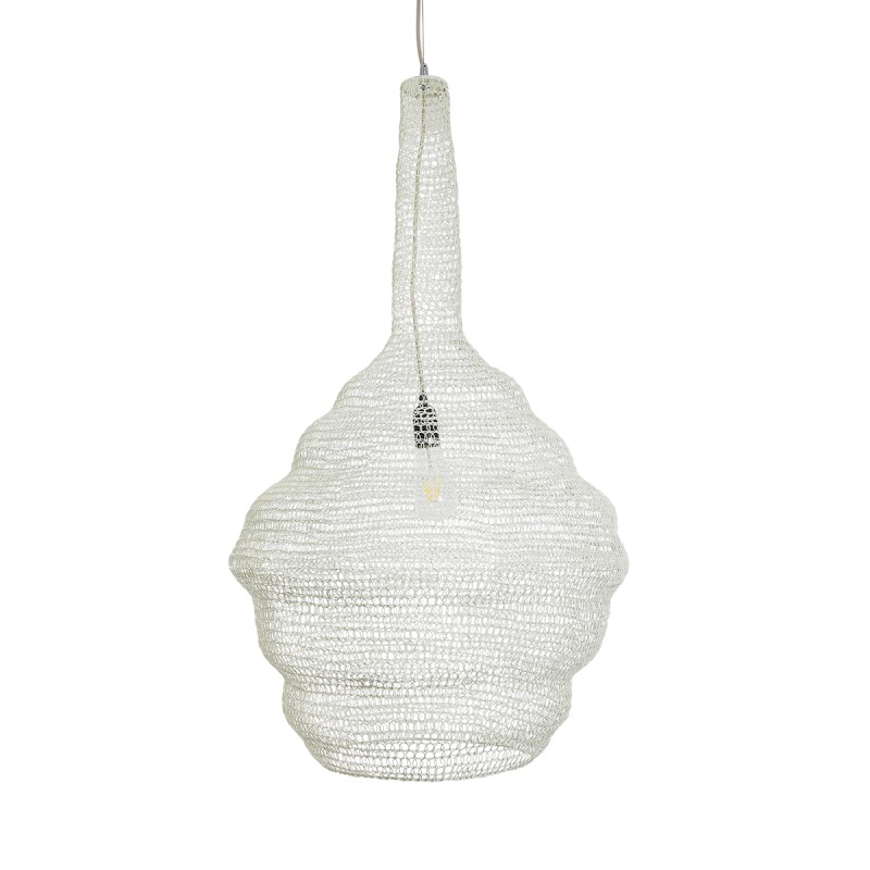 GloboStar® KENTUCKY 01883 Vintage Κρεμαστό Φωτιστικό Οροφής Μονόφωτο 1 x E27 AC220-240V IP20 - Φ60 x Υ90cm - Μπεζ Εκρού Μεταλλικό Πλέγμα