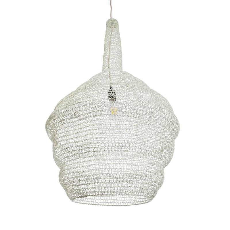 GloboStar® KENTUCKY 01883 Vintage Κρεμαστό Φωτιστικό Οροφής Μονόφωτο 1 x E27 AC220-240V IP20 - Φ60 x Υ90cm - Μπεζ Εκρού Μεταλλικό Πλέγμα