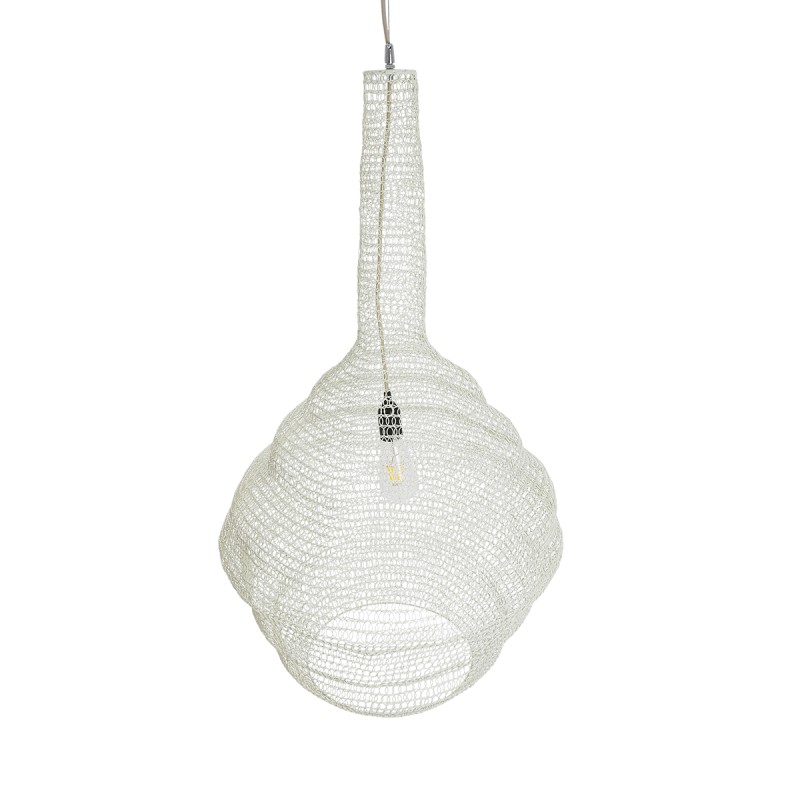 GloboStar® KENTUCKY 01883 Vintage Κρεμαστό Φωτιστικό Οροφής Μονόφωτο 1 x E27 AC220-240V IP20 - Φ60 x Υ90cm - Μπεζ Εκρού Μεταλλικό Πλέγμα