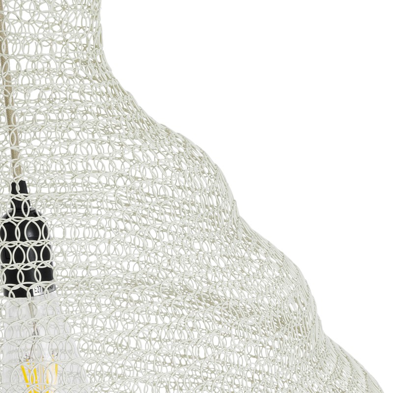 GloboStar® KENTUCKY 01883 Vintage Κρεμαστό Φωτιστικό Οροφής Μονόφωτο 1 x E27 AC220-240V IP20 - Φ60 x Υ90cm - Μπεζ Εκρού Μεταλλικό Πλέγμα