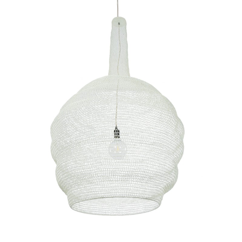 GloboStar® KENTUCKY 01886 Vintage Κρεμαστό Φωτιστικό Οροφής Μονόφωτο 1 x E27 AC220-240V IP20 - Φ90 x Υ110cm - Μπεζ Εκρού Μεταλλικό Πλέγμα