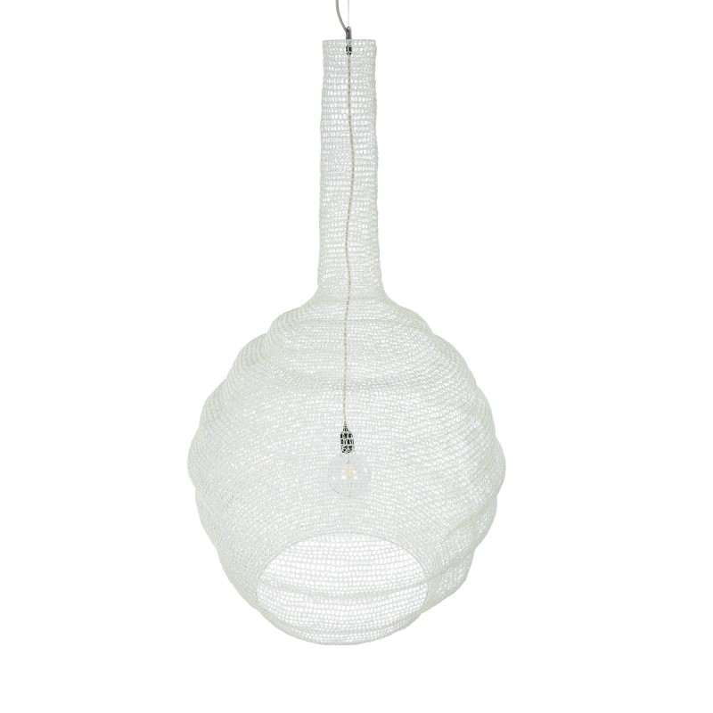 GloboStar® KENTUCKY 01886 Vintage Κρεμαστό Φωτιστικό Οροφής Μονόφωτο 1 x E27 AC220-240V IP20 - Φ90 x Υ110cm - Μπεζ Εκρού Μεταλλικό Πλέγμα