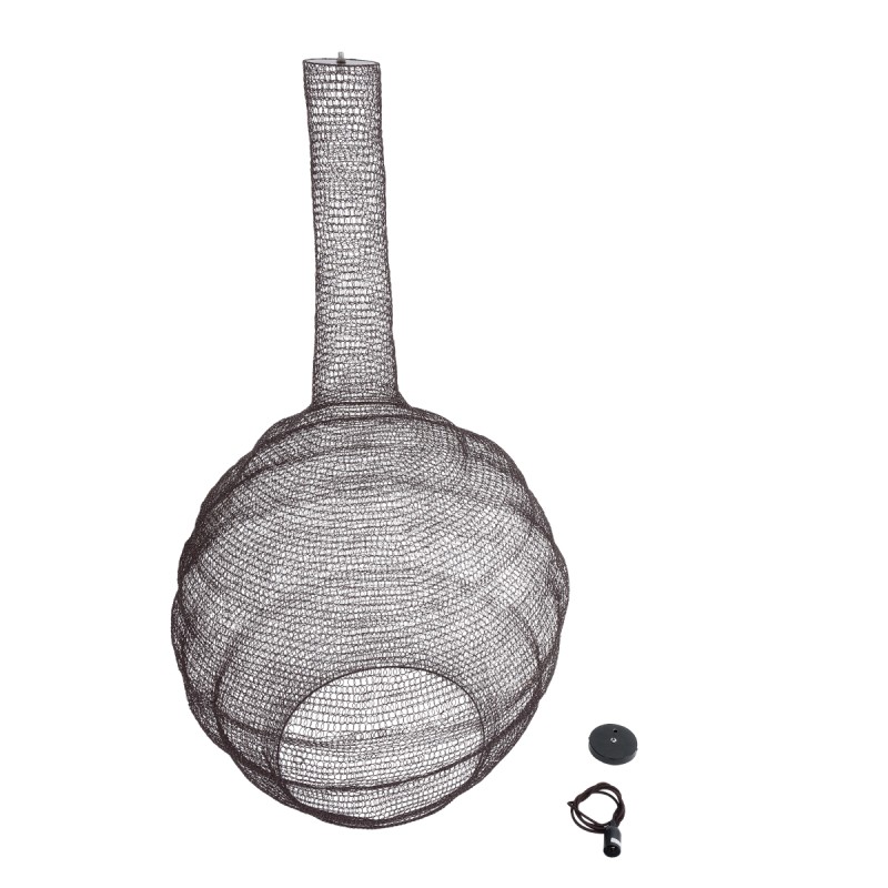 GloboStar® KENTUCKY 01887 Vintage Κρεμαστό Φωτιστικό Οροφής Μονόφωτο 1 x E27 AC220-240V IP20 - Φ90 x Υ110cm - Σκούρο Καφέ Μεταλλικό Πλέγμα