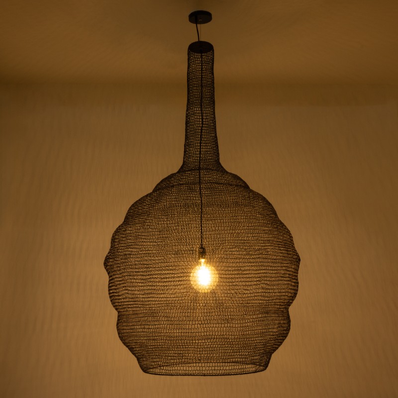 GloboStar® KENTUCKY 01887 Vintage Κρεμαστό Φωτιστικό Οροφής Μονόφωτο 1 x E27 AC220-240V IP20 - Φ90 x Υ110cm - Σκούρο Καφέ Μεταλλικό Πλέγμα