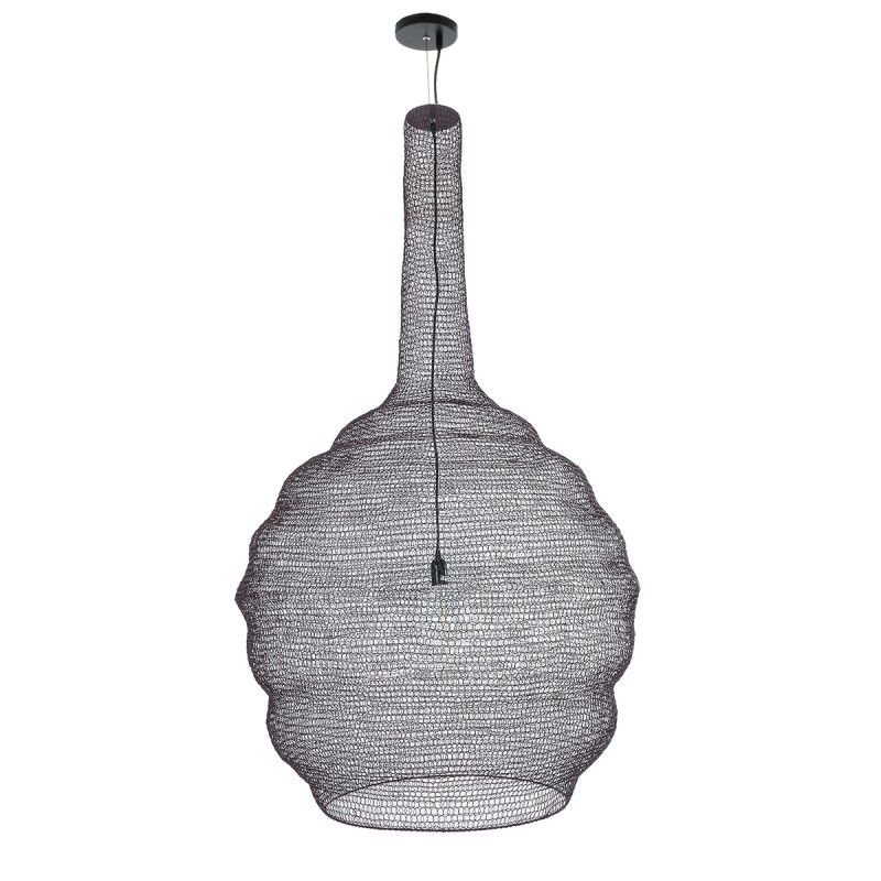 GloboStar® KENTUCKY 01887 Vintage Κρεμαστό Φωτιστικό Οροφής Μονόφωτο 1 x E27 AC220-240V IP20 - Φ90 x Υ110cm - Σκούρο Καφέ Μεταλλικό Πλέγμα