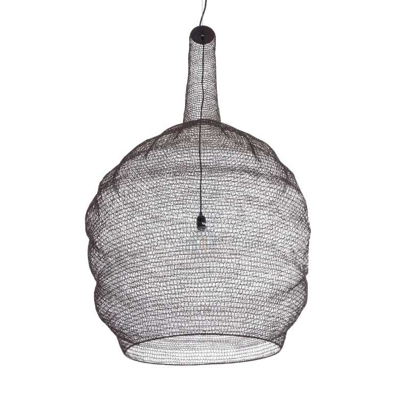 GloboStar® KENTUCKY 01887 Vintage Κρεμαστό Φωτιστικό Οροφής Μονόφωτο 1 x E27 AC220-240V IP20 - Φ90 x Υ110cm - Σκούρο Καφέ Μεταλλικό Πλέγμα