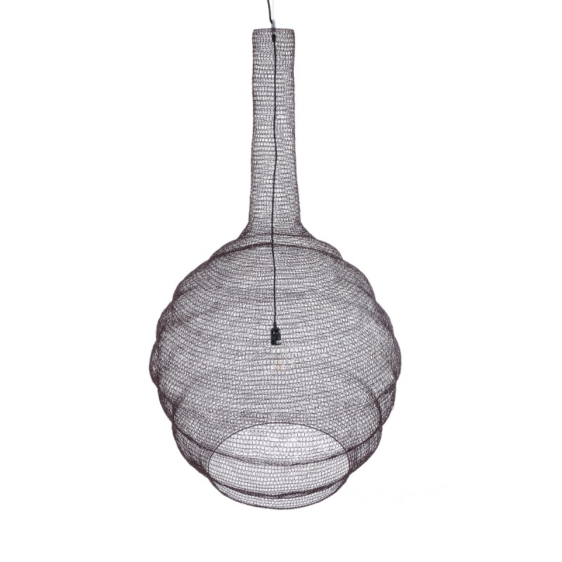 GloboStar® KENTUCKY 01887 Vintage Κρεμαστό Φωτιστικό Οροφής Μονόφωτο 1 x E27 AC220-240V IP20 - Φ90 x Υ110cm - Σκούρο Καφέ Μεταλλικό Πλέγμα