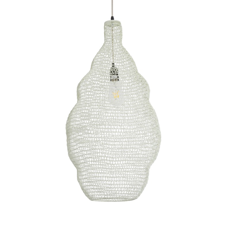 GloboStar® KENTUCKY 01895 Vintage Κρεμαστό Φωτιστικό Οροφής Μονόφωτο 1 x E27 AC220-240V IP20 - Φ40 x Υ70cm - Μπεζ Εκρού Μεταλλικό Πλέγμα