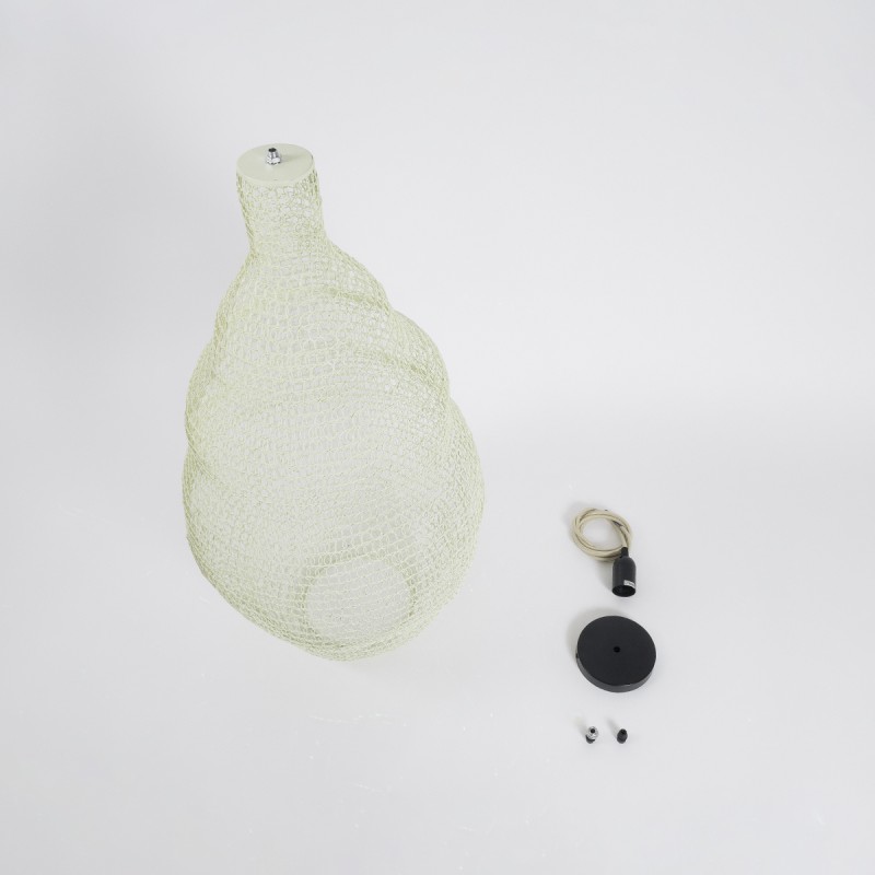 GloboStar® KENTUCKY 01895 Vintage Κρεμαστό Φωτιστικό Οροφής Μονόφωτο 1 x E27 AC220-240V IP20 - Φ40 x Υ70cm - Μπεζ Εκρού Μεταλλικό Πλέγμα