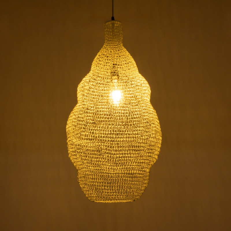 GloboStar® KENTUCKY 01895 Vintage Κρεμαστό Φωτιστικό Οροφής Μονόφωτο 1 x E27 AC220-240V IP20 - Φ40 x Υ70cm - Μπεζ Εκρού Μεταλλικό Πλέγμα