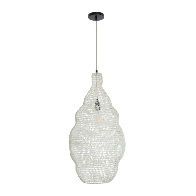 GloboStar® KENTUCKY 01895 Vintage Κρεμαστό Φωτιστικό Οροφής Μονόφωτο 1 x E27 AC220-240V IP20 - Φ40 x Υ70cm - Μπεζ Εκρού Μεταλλικό Πλέγμα