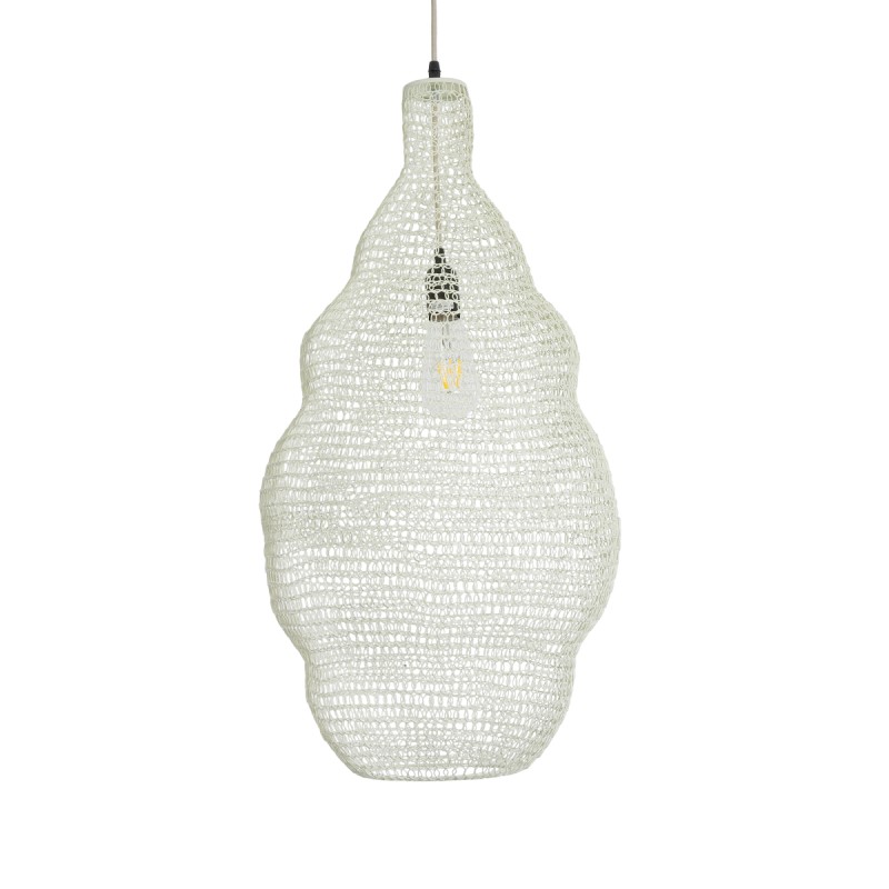 GloboStar® KENTUCKY 01895 Vintage Κρεμαστό Φωτιστικό Οροφής Μονόφωτο 1 x E27 AC220-240V IP20 - Φ40 x Υ70cm - Μπεζ Εκρού Μεταλλικό Πλέγμα