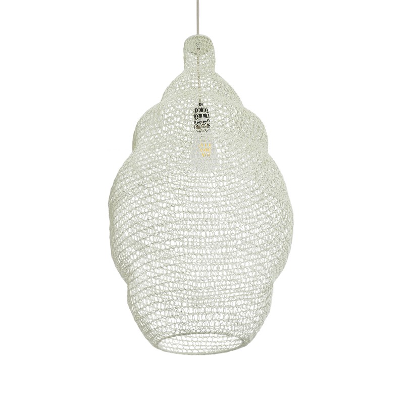 GloboStar® KENTUCKY 01895 Vintage Κρεμαστό Φωτιστικό Οροφής Μονόφωτο 1 x E27 AC220-240V IP20 - Φ40 x Υ70cm - Μπεζ Εκρού Μεταλλικό Πλέγμα