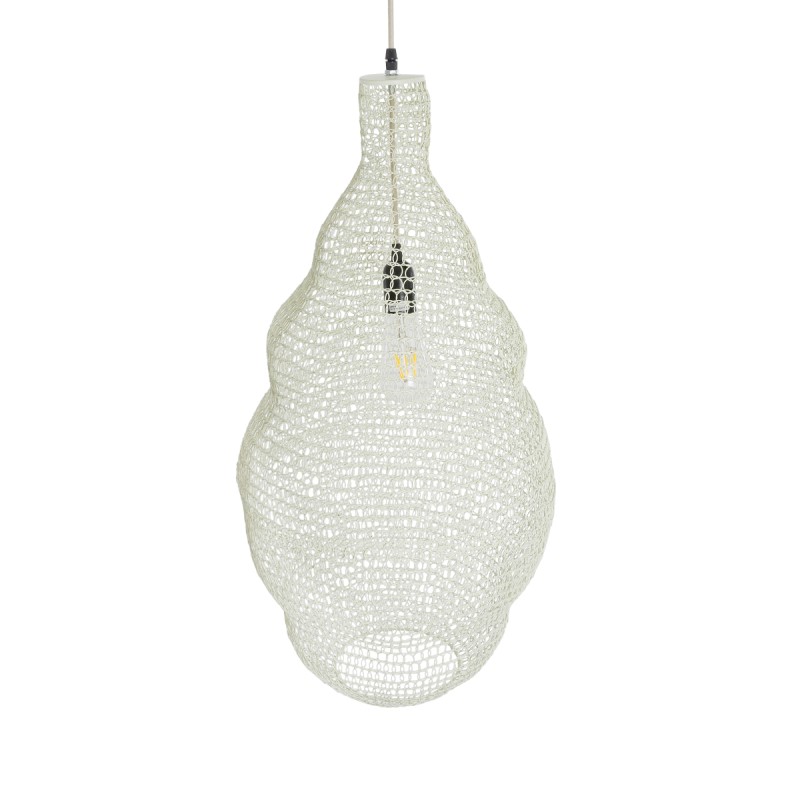 GloboStar® KENTUCKY 01895 Vintage Κρεμαστό Φωτιστικό Οροφής Μονόφωτο 1 x E27 AC220-240V IP20 - Φ40 x Υ70cm - Μπεζ Εκρού Μεταλλικό Πλέγμα