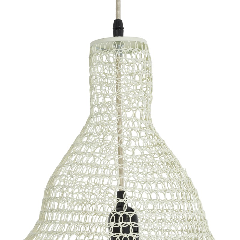 GloboStar® KENTUCKY 01895 Vintage Κρεμαστό Φωτιστικό Οροφής Μονόφωτο 1 x E27 AC220-240V IP20 - Φ40 x Υ70cm - Μπεζ Εκρού Μεταλλικό Πλέγμα