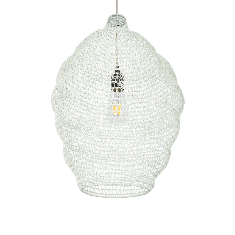 GloboStar® KENTUCKY 01898 Vintage Κρεμαστό Φωτιστικό Οροφής Μονόφωτο 1 x E27 AC220-240V IP20 - Φ40 x Υ60cm - Μπεζ Εκρού Μεταλλικό Πλέγμα