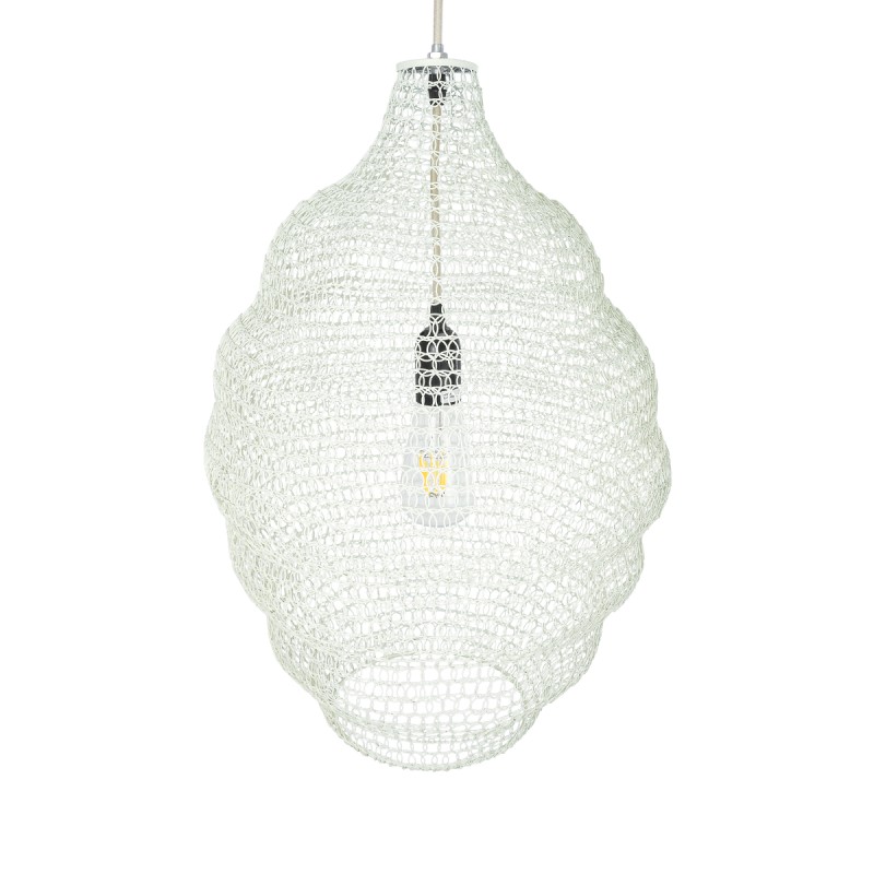 GloboStar® KENTUCKY 01898 Vintage Κρεμαστό Φωτιστικό Οροφής Μονόφωτο 1 x E27 AC220-240V IP20 - Φ40 x Υ60cm - Μπεζ Εκρού Μεταλλικό Πλέγμα