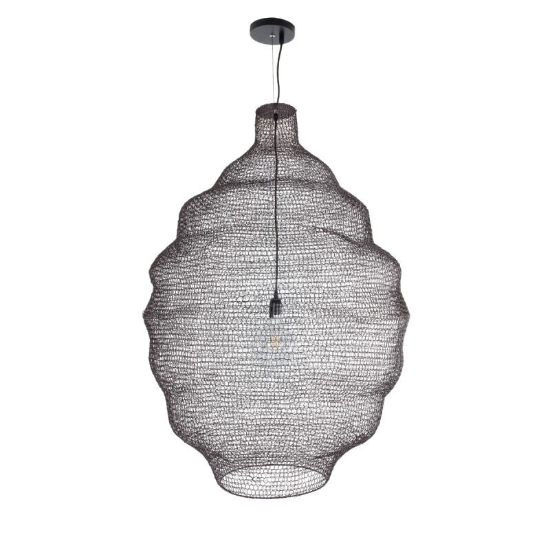 GloboStar® KENTUCKY 01902 Vintage Κρεμαστό Φωτιστικό Οροφής Μονόφωτο 1 x E27 AC220-240V IP20 - Φ80 x Υ110cm - Σκούρο Καφέ Μεταλλικό Πλέγμα