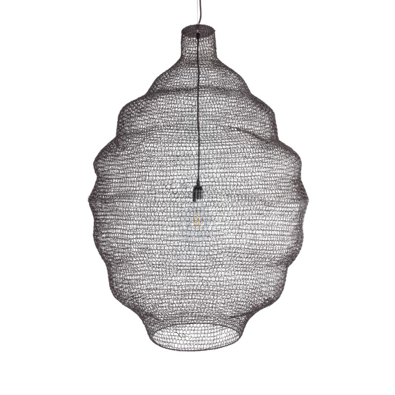 GloboStar® KENTUCKY 01902 Vintage Κρεμαστό Φωτιστικό Οροφής Μονόφωτο 1 x E27 AC220-240V IP20 - Φ80 x Υ110cm - Σκούρο Καφέ Μεταλλικό Πλέγμα