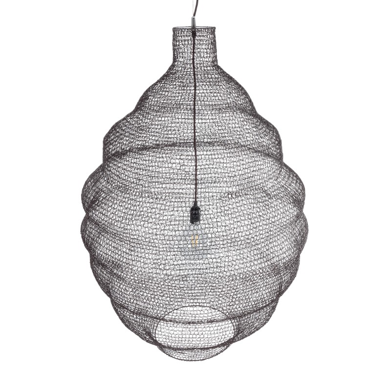 GloboStar® KENTUCKY 01902 Vintage Κρεμαστό Φωτιστικό Οροφής Μονόφωτο 1 x E27 AC220-240V IP20 - Φ80 x Υ110cm - Σκούρο Καφέ Μεταλλικό Πλέγμα