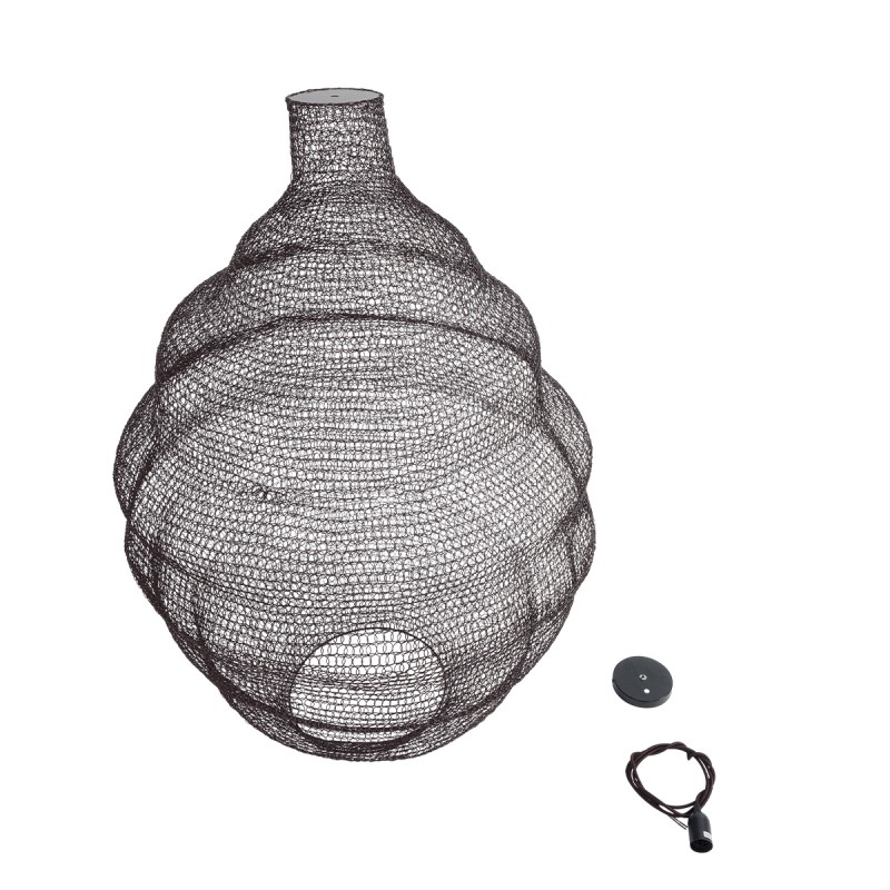 GloboStar® KENTUCKY 01902 Vintage Κρεμαστό Φωτιστικό Οροφής Μονόφωτο 1 x E27 AC220-240V IP20 - Φ80 x Υ110cm - Σκούρο Καφέ Μεταλλικό Πλέγμα